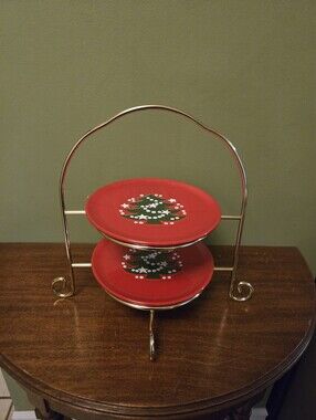 Waechtersbach Christmas Tree 2-Tier Dessert Stand, Cradle Server, Vintage